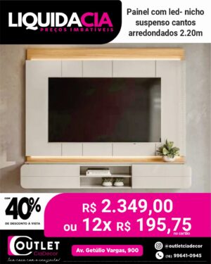 Painel com led - nicho suspenso com cantos arredondados 2,20m